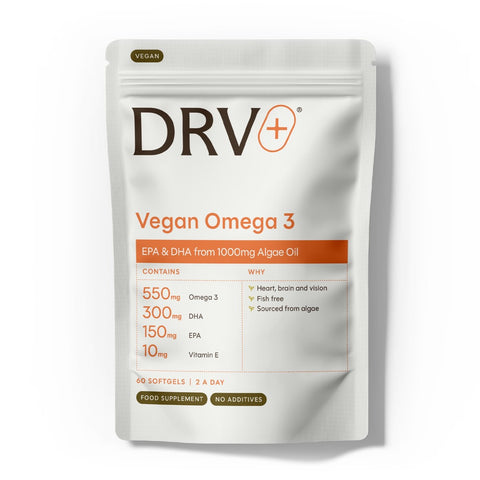 Vegan Omega 3 DRV+ (DR.VEGAN) – omega 3 de aceite de algas con EPA y DHA, 60 cápsulas blandas – envase